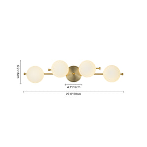 4-Light Brass Tiered Opal Glass Globe Linear Vanity Wall Sconce