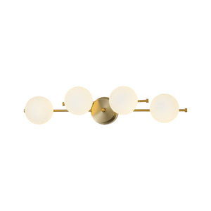 4-Light Brass Tiered Opal Glass Globe Linear Vanity Wall Sconce