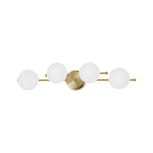 4-Light Brass Tiered Opal Glass Globe Linear Vanity Wall Sconce