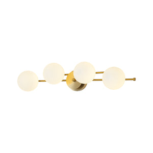 4-Light Brass Tiered Opal Glass Globe Linear Vanity Wall Sconce