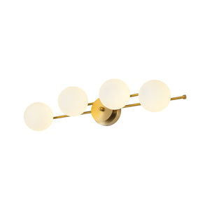 4-Light Brass Tiered Opal Glass Globe Linear Vanity Wall Sconce