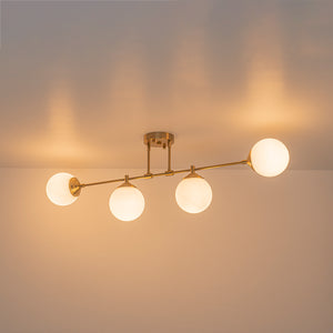 4-Light Opal Glass Globe Linear Island Semi Flush Chandelier