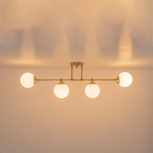 4-Light Opal Glass Globe Linear Island Semi Flush Chandelier