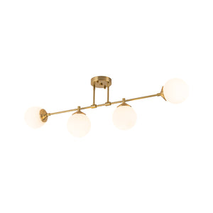 4-Light Opal Glass Globe Linear Island Semi Flush Chandelier