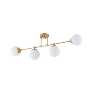4-Light Opal Glass Globe Linear Island Semi Flush Chandelier