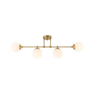 4-Light Opal Glass Globe Linear Island Semi Flush Chandelier