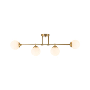 4-Light Opal Glass Globe Linear Island Semi Flush Chandelier