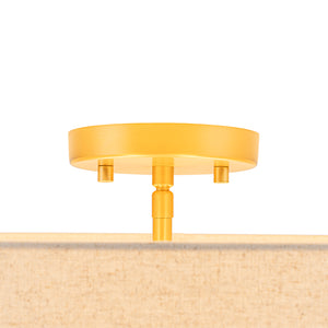 4-Light Tiered Beige Linen Round Drum Brass Semi Flush Mount