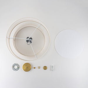 4-Light Tiered Beige Linen Round Drum Brass Semi Flush Mount