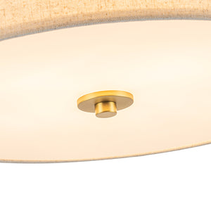 4-Light Tiered Beige Linen Round Drum Brass Semi Flush Mount
