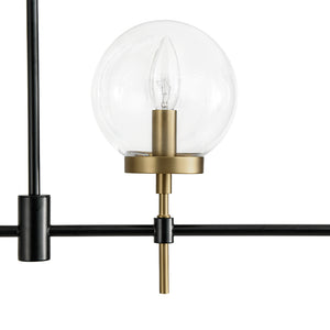 5-Light Black Brass Glass Globe Linear Island Chandelier