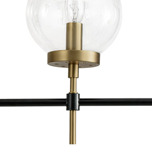 5-Light Black Brass Glass Globe Linear Island Chandelier
