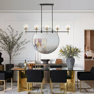 5-Light Black Brass Glass Globe Linear Island Chandelier