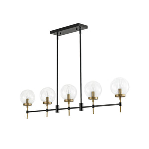 5-Light Black Brass Glass Globe Linear Island Chandelier