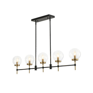 5-Light Black Brass Glass Globe Linear Island Chandelier
