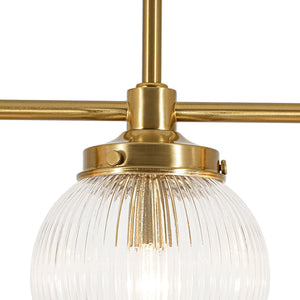 5-Light Brass Ribbed Glass Globe Linear Island Chandelier