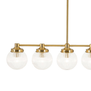 5-Light Brass Ribbed Glass Globe Linear Island Chandelier