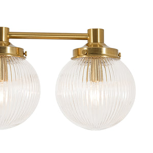 5-Light Brass Ribbed Glass Globe Linear Island Chandelier