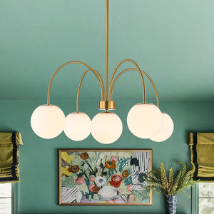 5-Light Goose Arm Opal Glass Globe Round Sputnik Chandelier