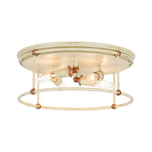Shabby Chic Distressed Beige Metal Drum Lantern Flush Mount