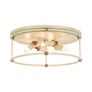 Shabby Chic Distressed Beige Metal Drum Lantern Flush Mount