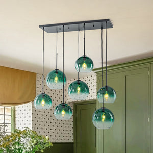 7-Light Cluster Green Glass Globe Bubble Island Pendant