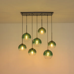 7-Light Cluster Green Glass Globe Bubble Island Pendant