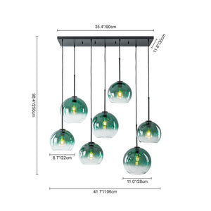 7-Light Cluster Green Glass Globe Bubble Island Pendant