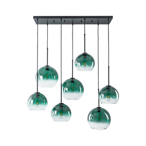 7-Light Cluster Green Glass Globe Bubble Island Pendant