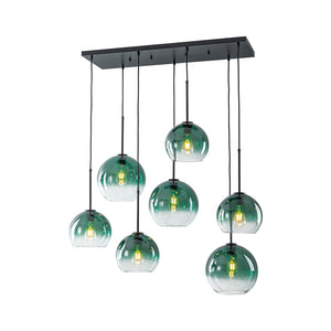 7-Light Cluster Green Glass Globe Bubble Island Pendant