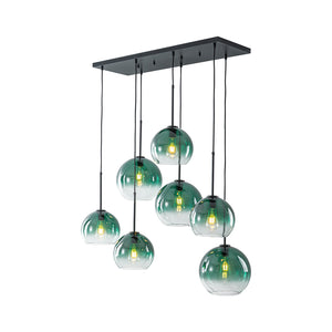 7-Light Cluster Green Glass Globe Bubble Island Pendant