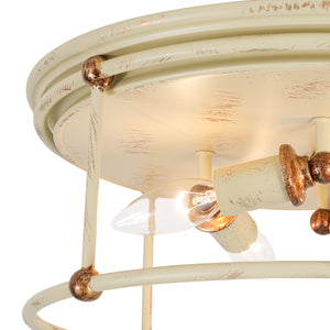 Shabby Chic Distressed Beige Metal Drum Lantern Flush Mount