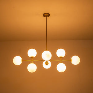 8-Light Linear Sputnik Frosted Glass Globe Chandelier 