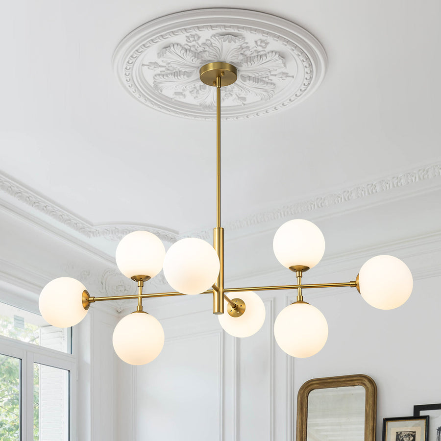 8-Light Linear Sputnik Frosted Glass Globe Chandelier LightFixturesUSA