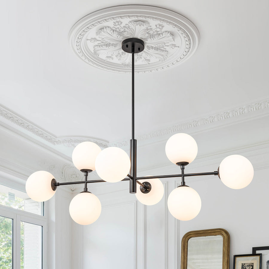 8-Light Linear Sputnik Frosted Glass Globe Chandelier LightFixturesUSA