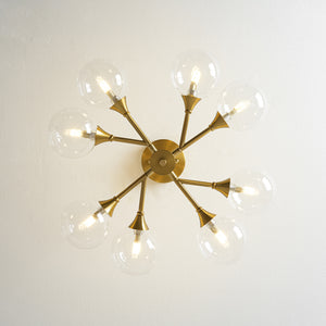 Mid-Century Brass Glass Bubble Branch Sputnik Semi Flush Chandelier