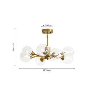 Mid-Century Brass Glass Bubble Branch Sputnik Semi Flush Chandelier