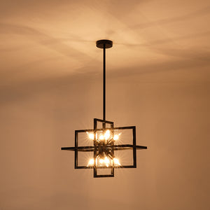 8-Light Vintage Sputnik Black Open Square Lantern Pendant