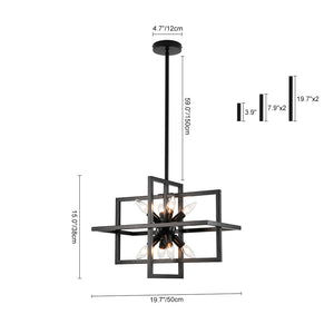 8-Light Vintage Sputnik Black Open Square Lantern Pendant