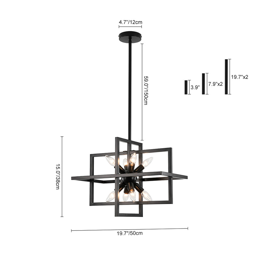 8-Light Vintage Sputnik Black Open Square Lantern Pendant