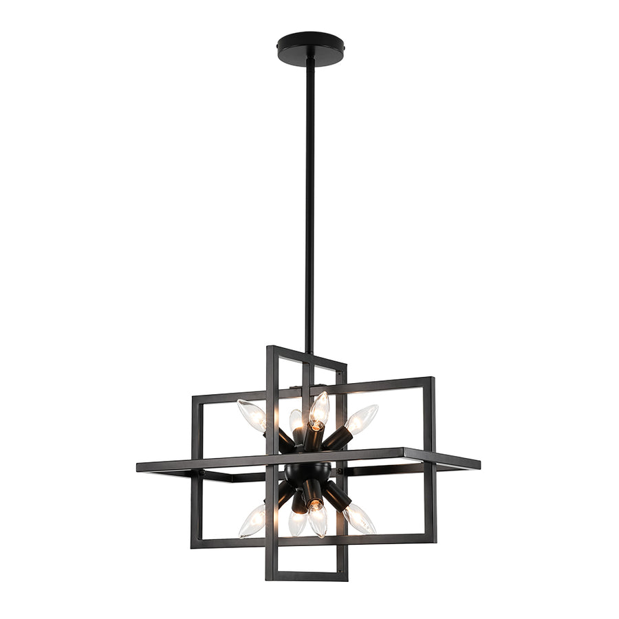 8-Light Vintage Sputnik Black Open Square Lantern Pendant