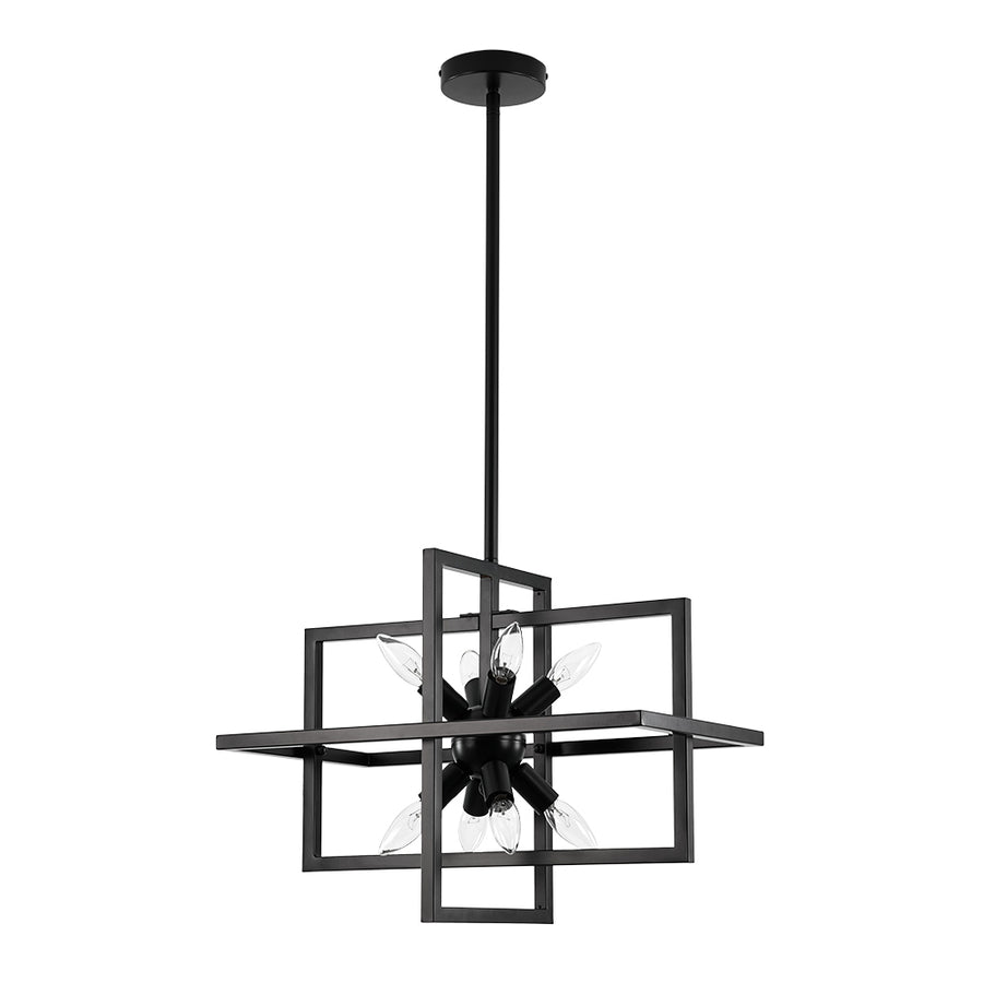 8-Light Vintage Sputnik Black Open Square Lantern Pendant