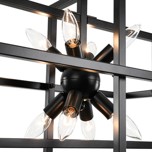 8-Light Vintage Sputnik Black Open Square Lantern Pendant