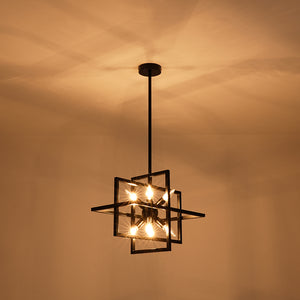 8-Light Vintage Sputnik Black Open Square Lantern Pendant