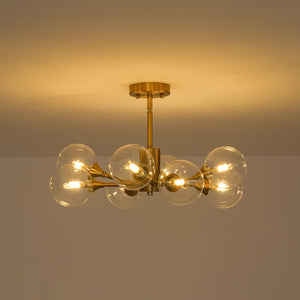 Mid-Century Brass Glass Bubble Branch Sputnik Semi Flush Chandelier