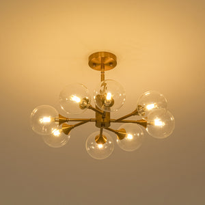 Mid-Century Brass Glass Bubble Branch Sputnik Semi Flush Chandelier