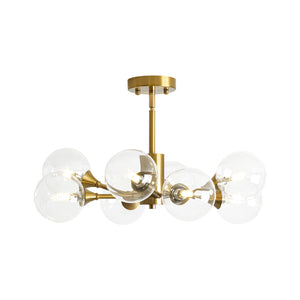 Mid-Century Brass Glass Bubble Branch Sputnik Semi Flush Chandelier