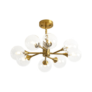 Mid-Century Brass Glass Bubble Branch Sputnik Semi Flush Chandelier