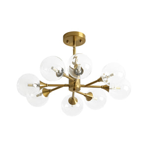 Mid-Century Brass Glass Bubble Branch Sputnik Semi Flush Chandelier