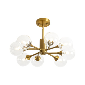 Mid-Century Brass Glass Bubble Branch Sputnik Semi Flush Chandelier